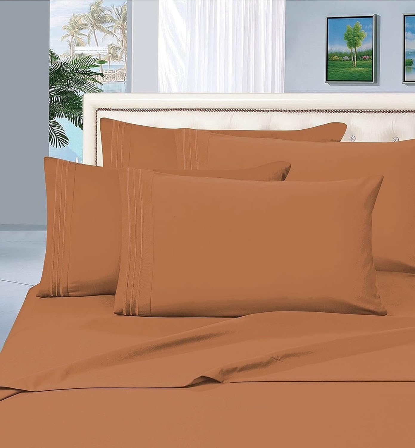 Luxury Silky-Soft 1800 Series Premium Collection - Wrinkle-Free 5-Piece Bed Sheet Set, Deep Pocket up to 16 inch, Split King, Mocha Chocolate