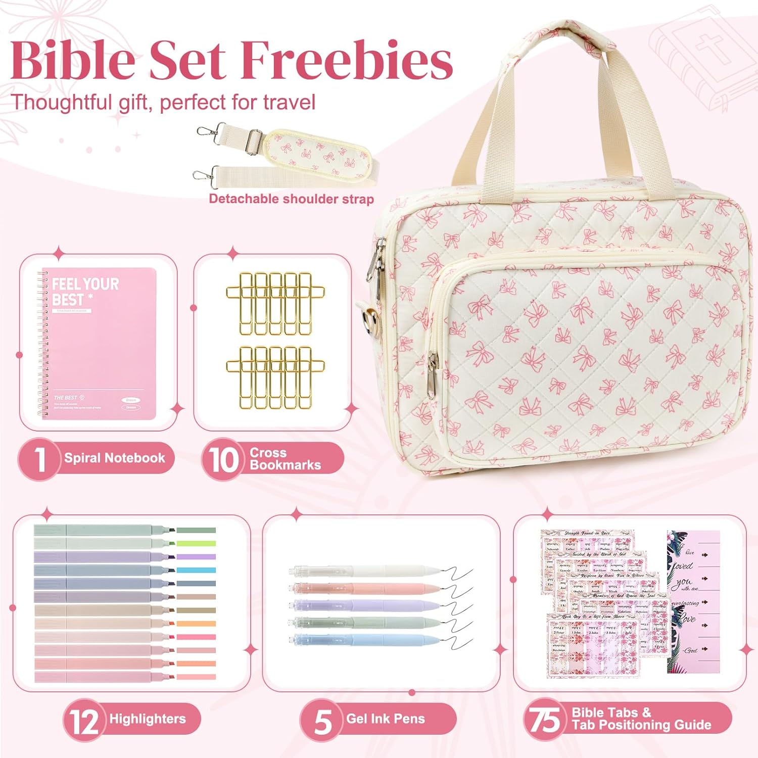 Bible Cover Case for Women Large Bible Bag Tote Study Supplies Journaling Kit Book Carrying Case with Highlighters Christian Gifts for Women Mom Friends