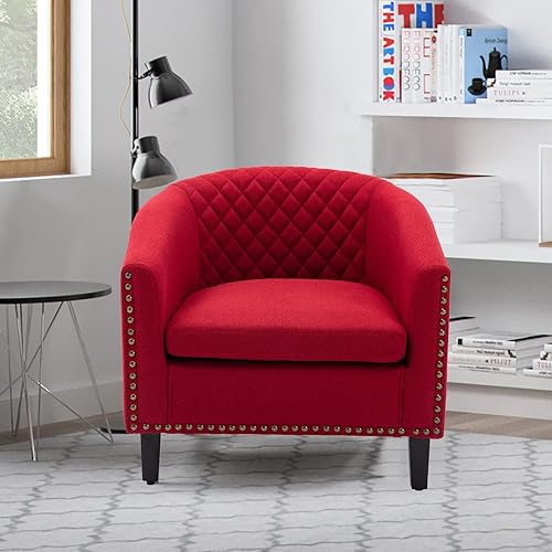 HomVent Silla de club con patas de madera maciza, sillón futón de piel sintética marrón con ribete de cabeza de clavos, cómoda silla para