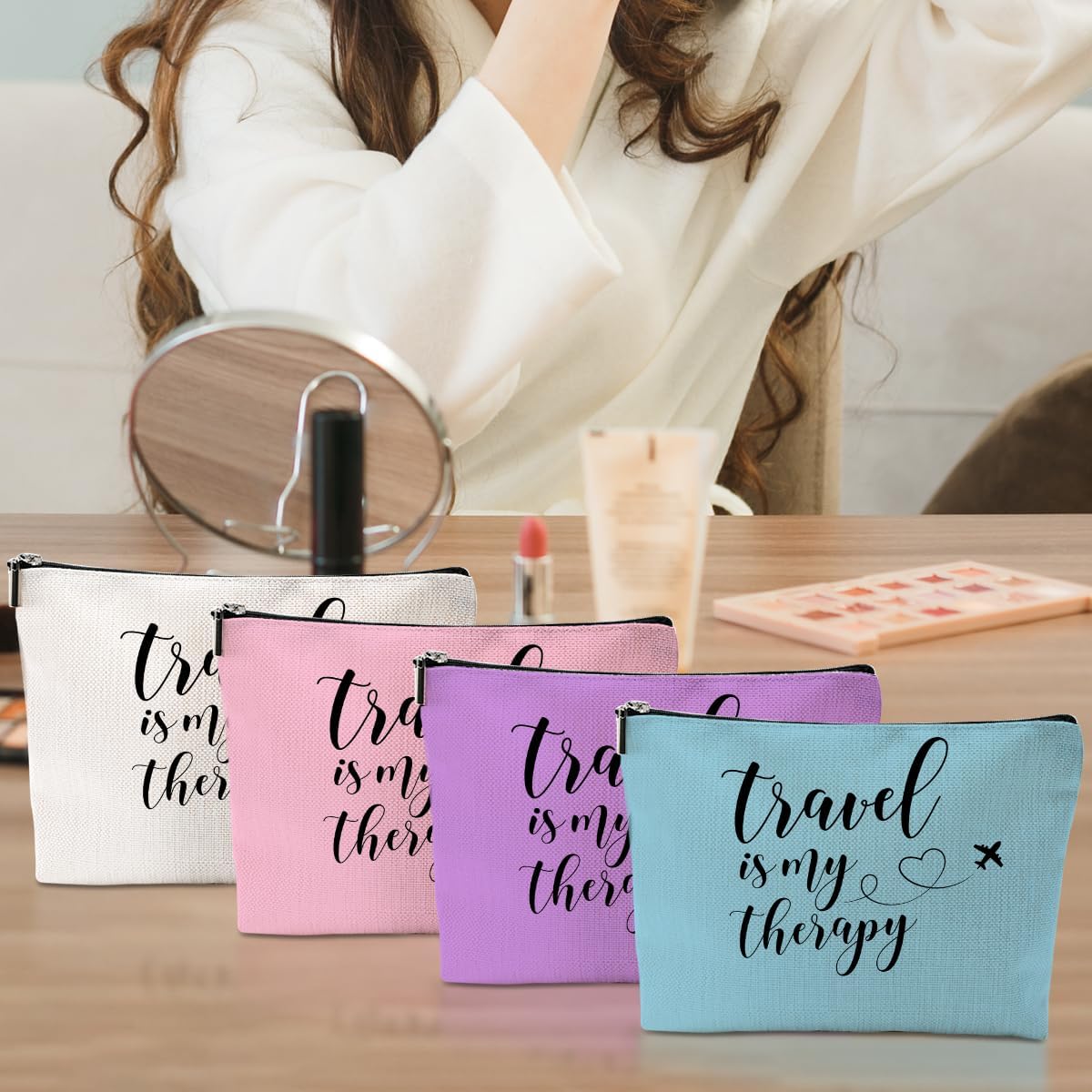 4 pcs Funny Travel Gifts for Women Makeup Bag Travel Essentials Cosmetic Bag Traveling Toiletry Bags Flight Vacation Gifts for Niece Mom Travelers Girls Trip Weekend Birthday Mothers Day Graduation - Image 5