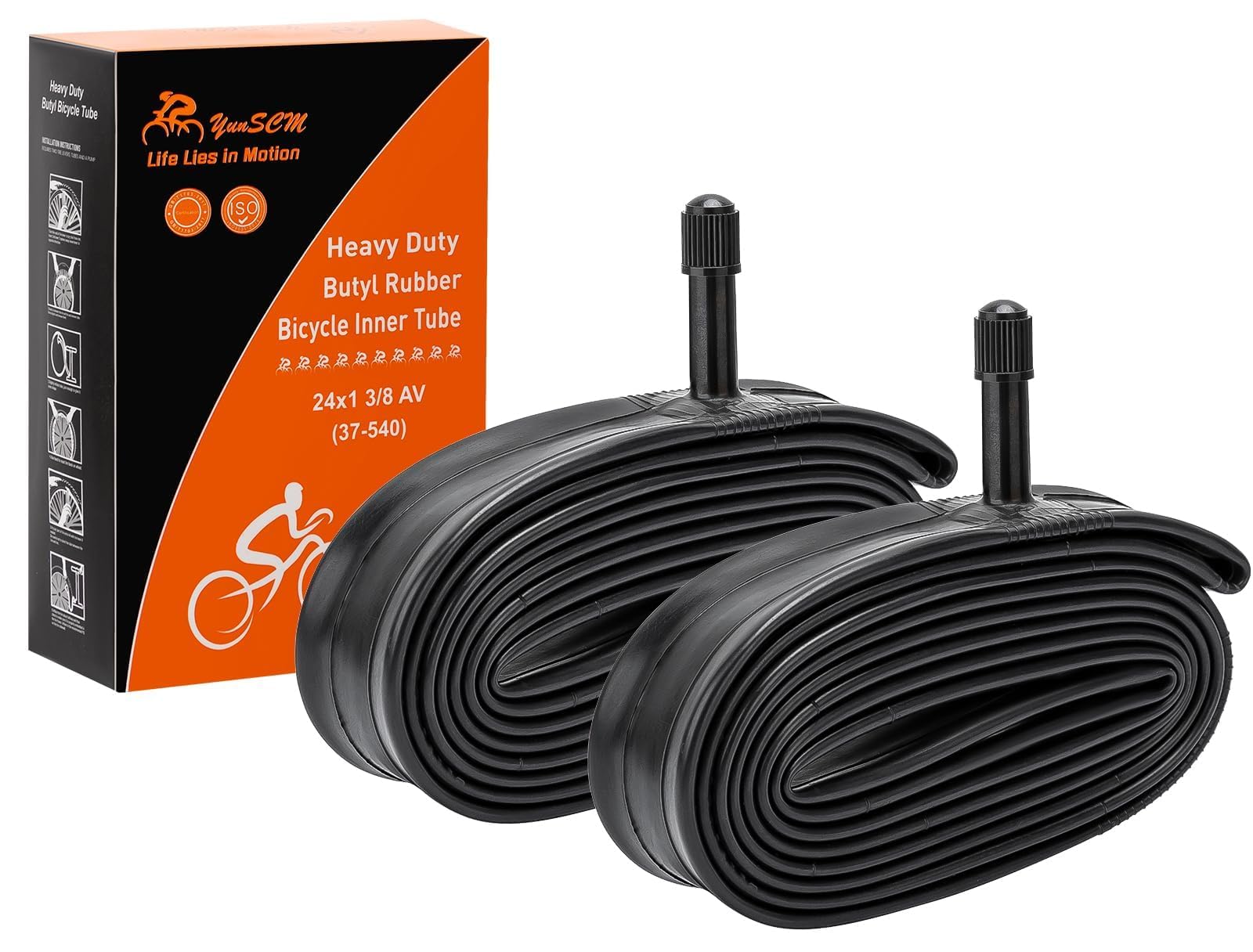 2-PCS 24x1 3/8 (37-540) Heavy Duty Bike Tubes AV32MM Schrader Valve 24x1 3/8 Inner Tubes Compatible with 24 x 1 3/8 Wheelchair Bike Bicycle Tire Tubes