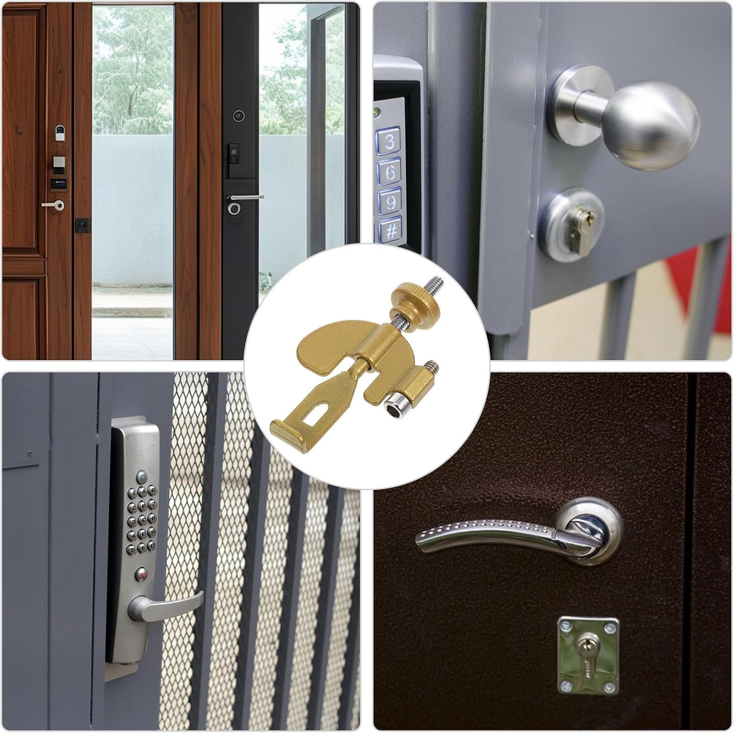 Homoyoyo Portable Door Lock Security Lock with Iron Material and Enhanced Safety No Installation Required for Rentals and Homes Multifunctional Portable Design in Golden Color