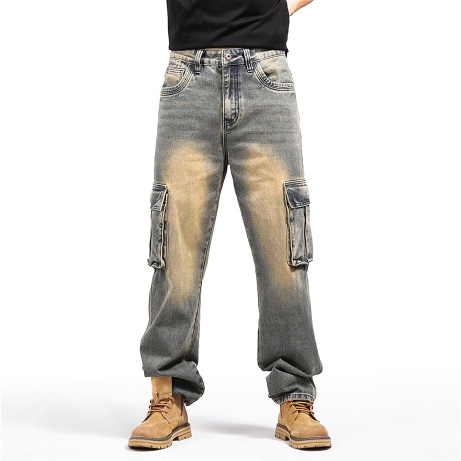 Men's Baggy Jeans Loose fit Hip Hop 90s Vintage Cargo Denim Pants Dance Skater Skateboard Pants