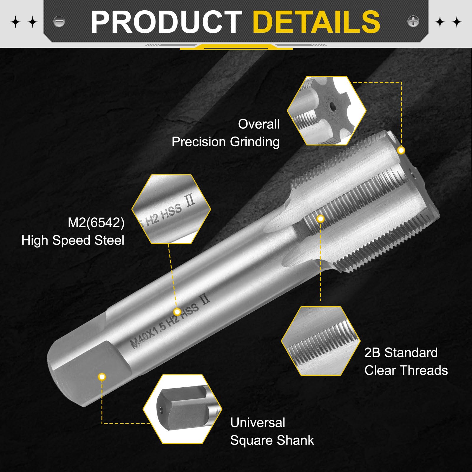 sourcing map Tappo a mano M40 x 1,5 H2 filettatura metrica Spina Maschi Stile Flauto dritto Vite Tapping Strumento Filettatura Acciaio ad alta velocità HSS6542