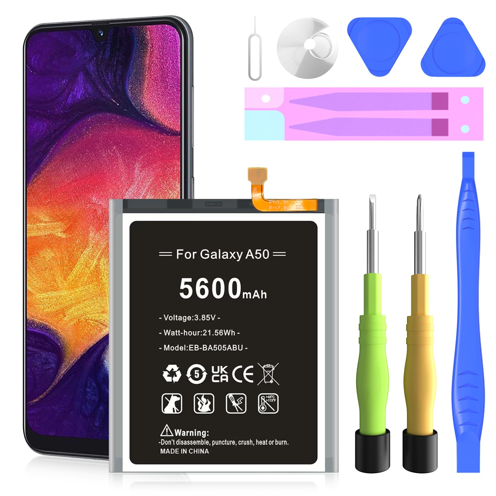 Replacement Battery for Samsung Galaxy A20/A30/ A50,5600mAh High Capacity 0 Cycle Lithium Polymer Battery for Samsung Galaxy A50 A505F /A30 SM-A305 /A20 A205FN A202F /A30s SM-A307 with Tool Kits