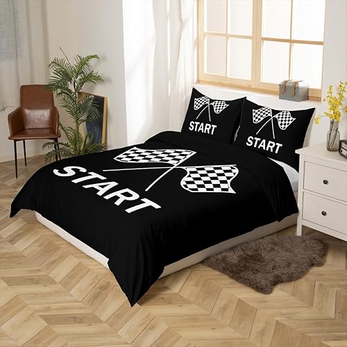 Vista 133 de Feelyou Juego de ropa de cama de coche de carreras y avión en blanco y negro – Funda de edredón y funda de edredón para niños y adolescentes