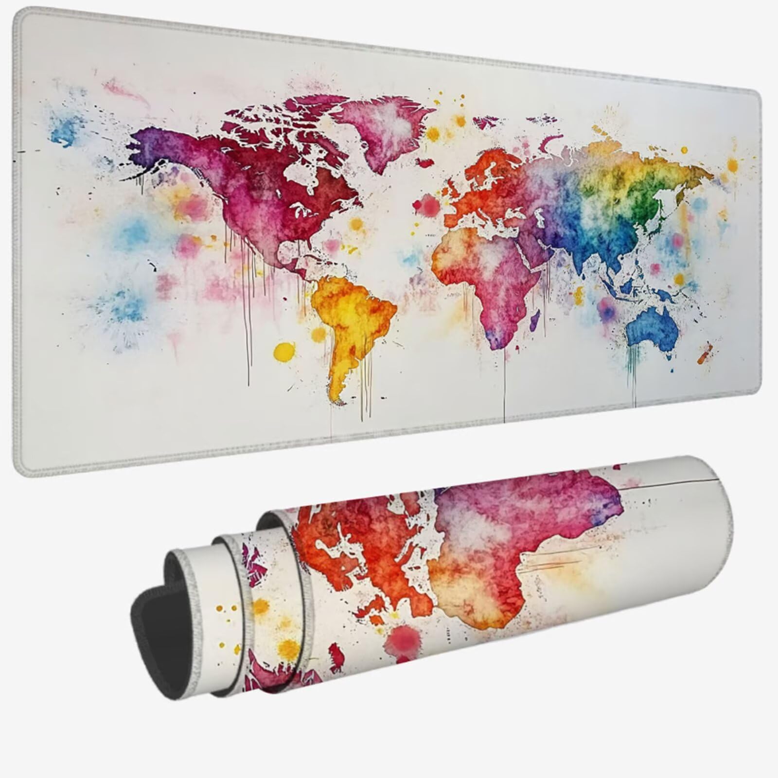 Podkładka pod mysz XXL 1000 x 500 x 3 mm, biała podkładka pod mysz, duża podkładka pod mysz z mapą świata z wodoodporną i antypoślizgową, zmywalna mata na biurko do gier, akcesoria biurowe W-875