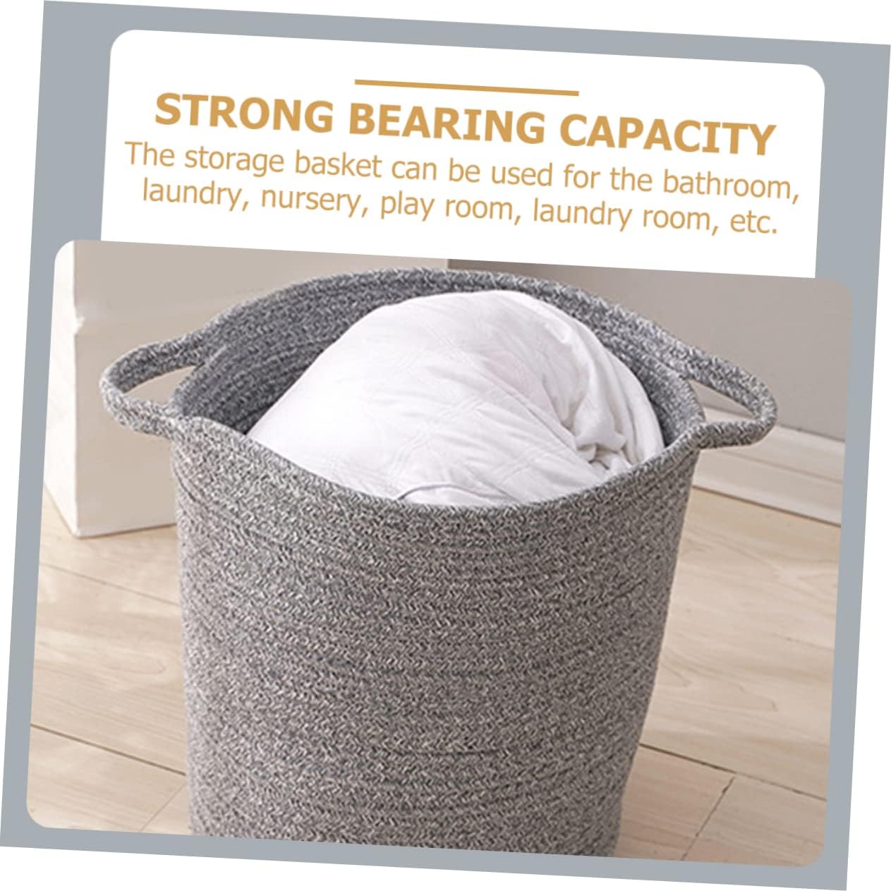 Luxshiny Cotton Laundry Basket Large Clothes Hamper with Dual Color Linen Portable Storage Basket for Blankets and Clothes Deep Gray Height