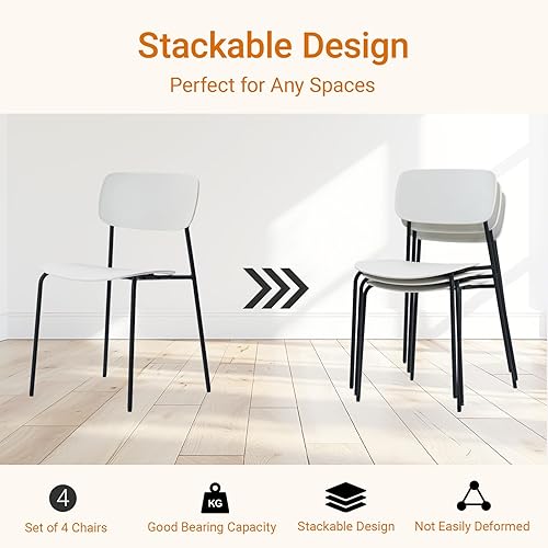 Miniatura 6 de Sidanli Juego de 4 sillas apilables para sala de conferencias, sillas de recepción con asiento de plástico, sillas apilables para sala de espera