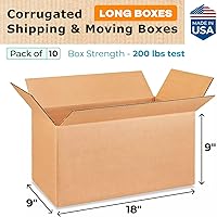 Vista 2 de Cajas largas de mudanza y envío de 18 x 9 x 9 pulgadas (paquete de 10) – Extra resistentes 200 libras frente a las regulares – Cajas de embalaje