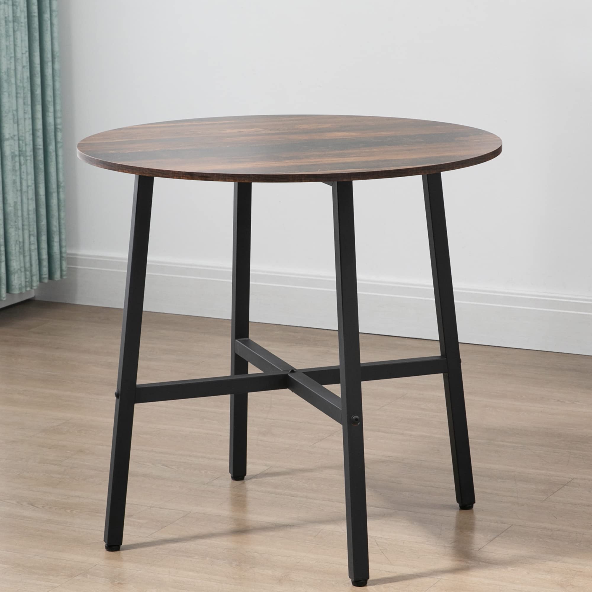 HOMCOM Esstisch 80 x 80 cm rund Küchentisch für 4 Personen Esszimmertisch mit Stahlrahmen, Industriller Tisch für Küche, Esszimmer und Wohnzimmer Rustikales Braun