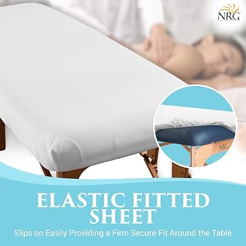 NRG Premium Microfiber Fitted Massage Linen Sheet for Spa and Massage Tables (White)