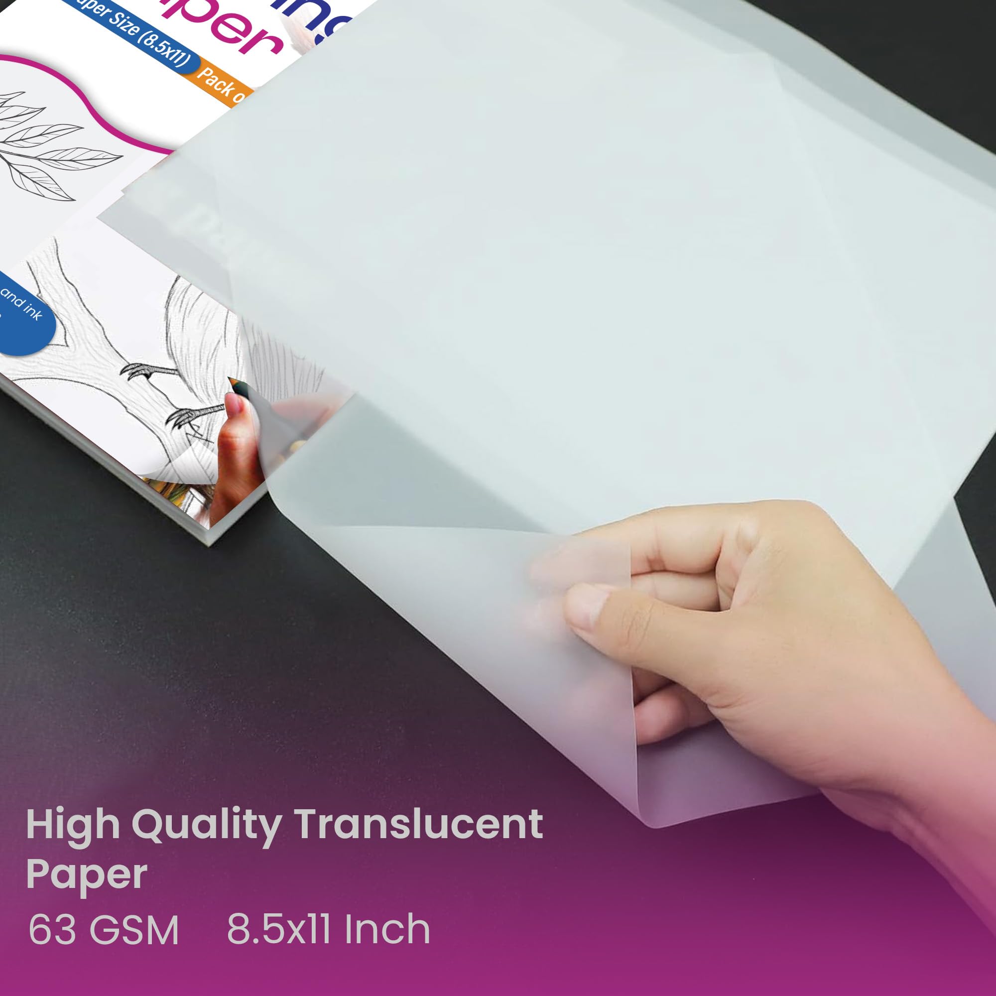 Kalka kreślarska, przezroczysty papier do szkicowania, wstępnego rysowania, kreślenia i nakładek, półprzezroczysty papier kreślarski do ołówka, markera i atramentu (21,6 cm x 28 cm (500 arkuszy)