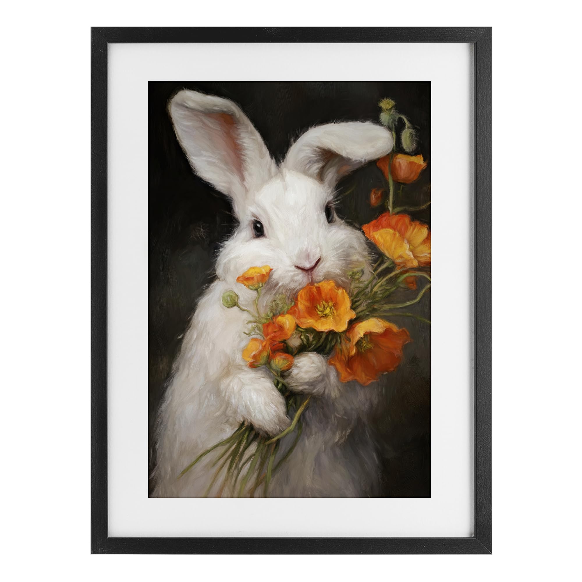 Stupell Industries Midnight Black (Textured) 'Floppy Loves Her Poppies'| Framed Print Under Glass