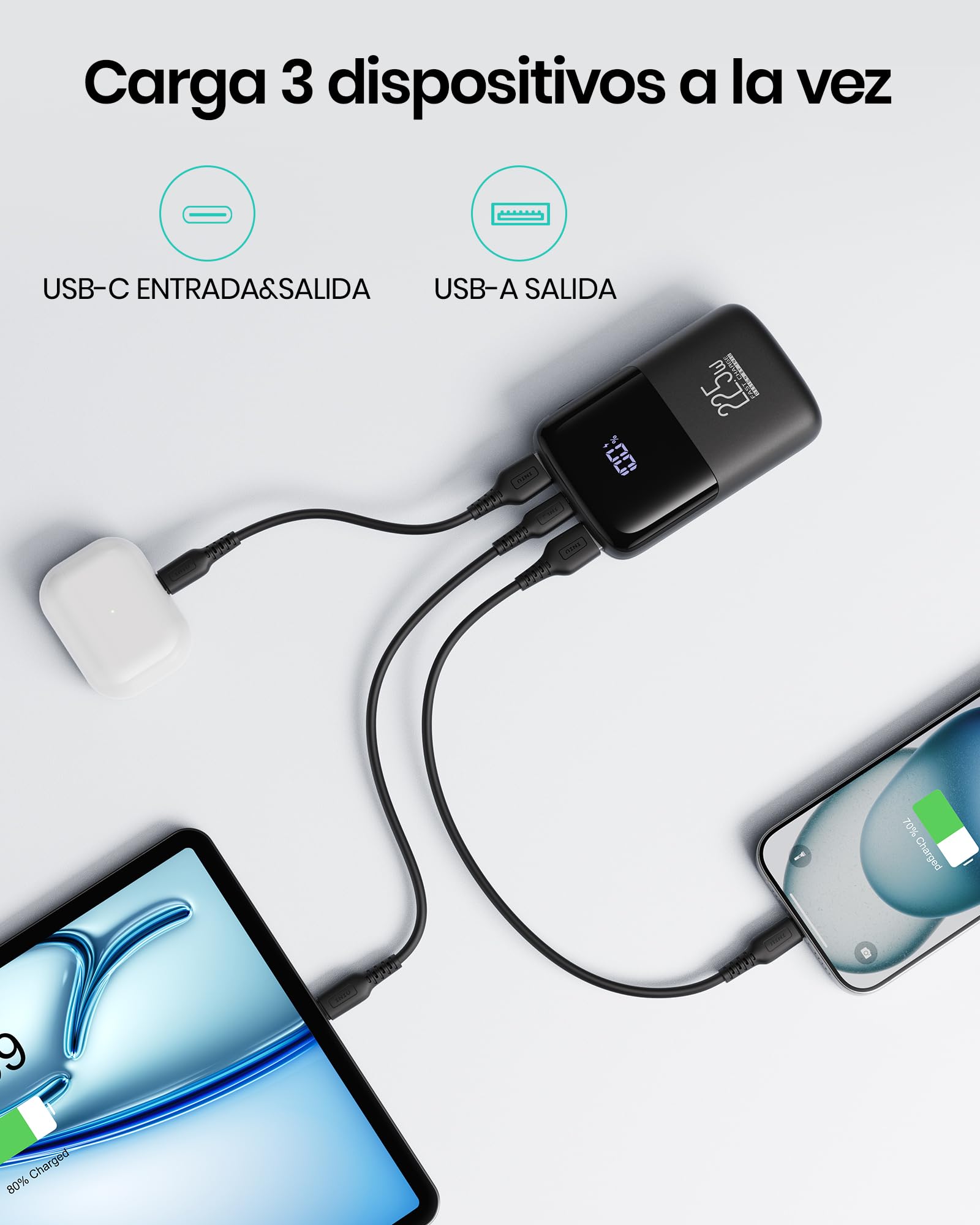 INIU Power Bank, Mini 10000mAh 22.5W Bateria Externa Carga Rapida, USB C PD3.0 QC4.0 Cargador Portatil, Powerbank con Soporte para iPhone 17 16 15 14 13 12 Pro Samsung S22 S21 Xiaomi Huawei iPad