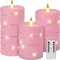 Vista 9 de Velas rojas sin llama con tira de luces, funciona con pilas, velas LED de pilar de 4, 5, 6 pulgadas, con control remoto, juego de 3 velas falsas