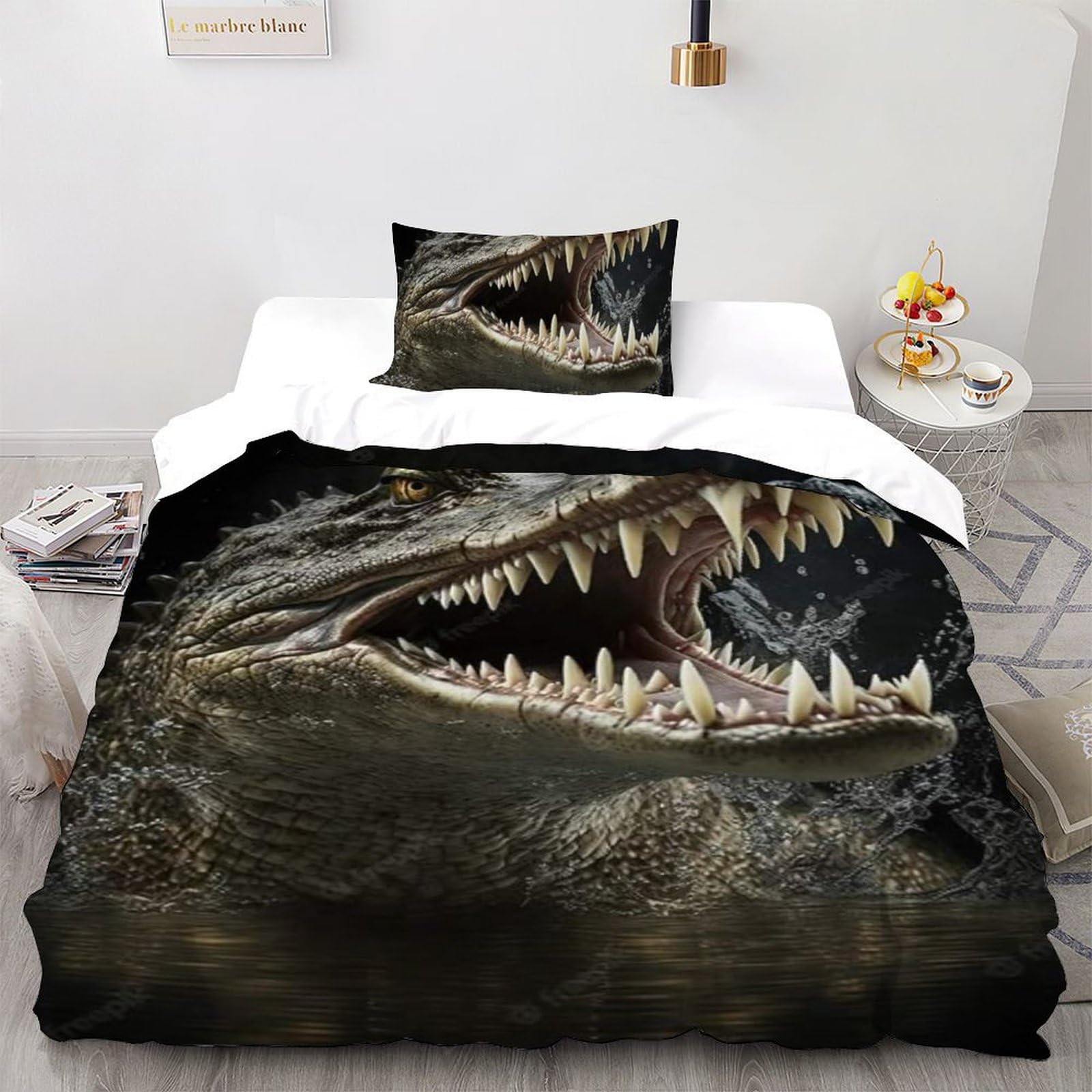 Housse de couette crocodile imprimé 3D animaux land microfibre fermeture éclair