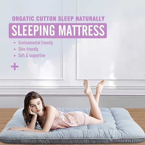 Miniatura 6 de MIRUO Colchón de futón japonés, colchoneta de dormir para tiendas de campaña, colchón de tamaño individual, colchón de piso para niños, colchón de