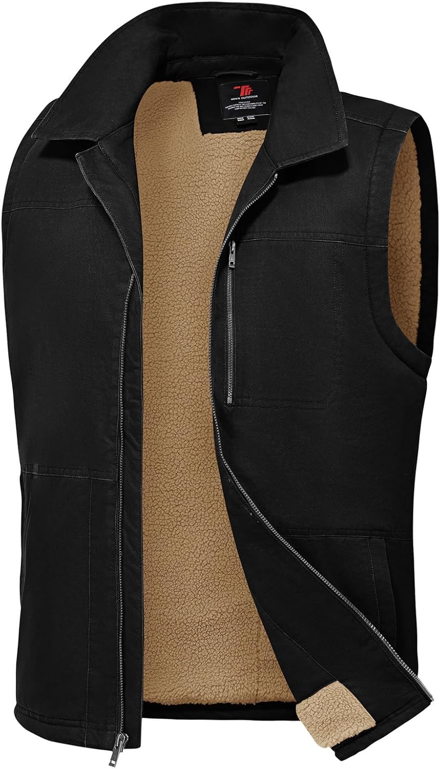 Rdruko Men's Winter Fleece Vest Outerwear Warm Sherpa Lined Cotton Full Zip Casual Work Vest