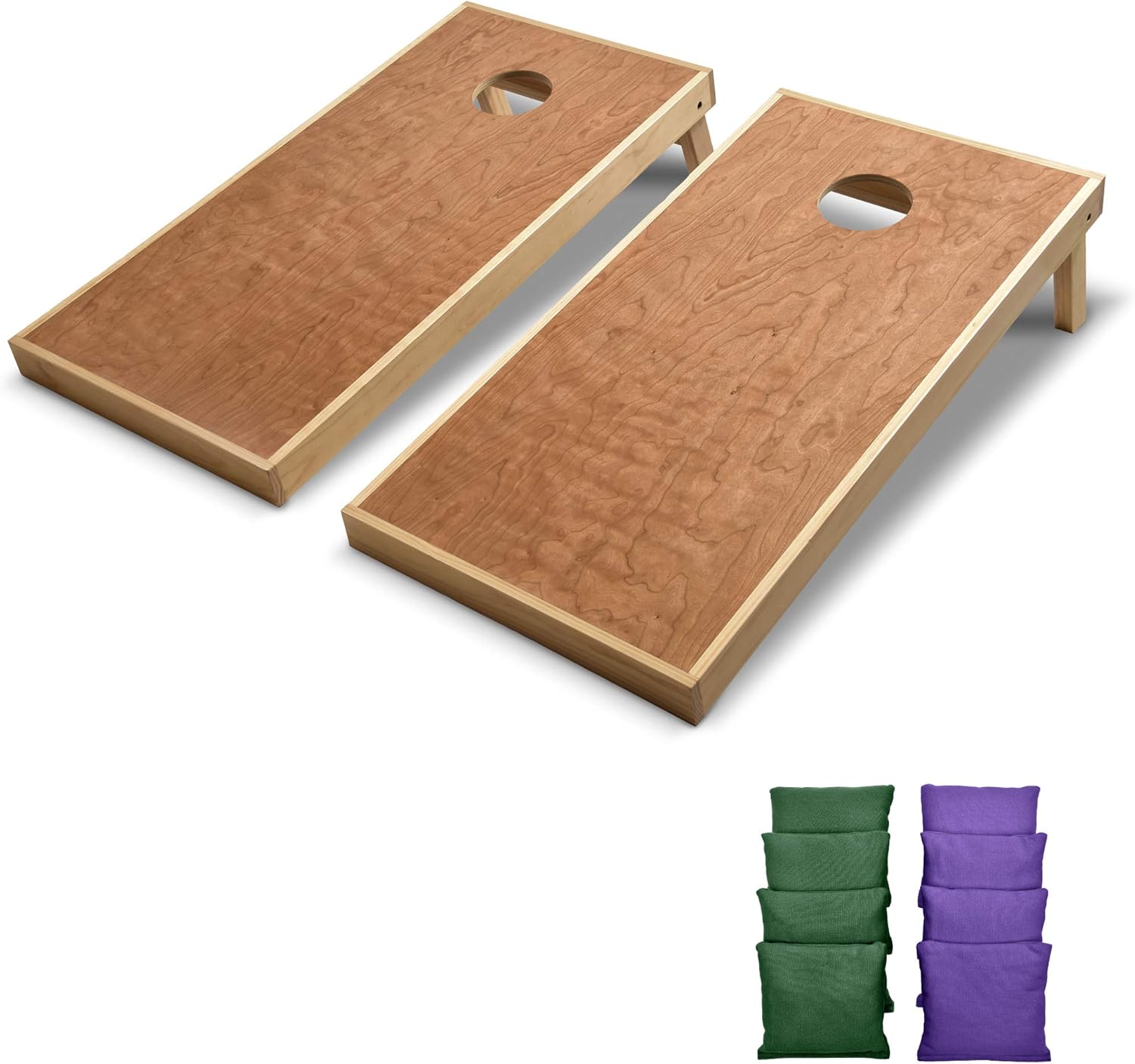 GoSports 4 ft x 2 ft Commercial Grade Cornhole Boards Set - Natural Wood Cornhole Boards, Choose from Different Bean Bag Color Combinations - Purple & Dark Green