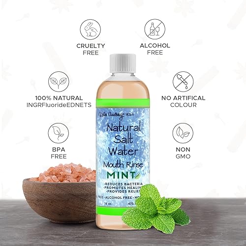 Miniatura 6 de Enjuague bucal con aceite y agua salada  Aceite de sésamo de menta orgánica  Enjuague bucal orgánico para el cuidado de los dientes y encías