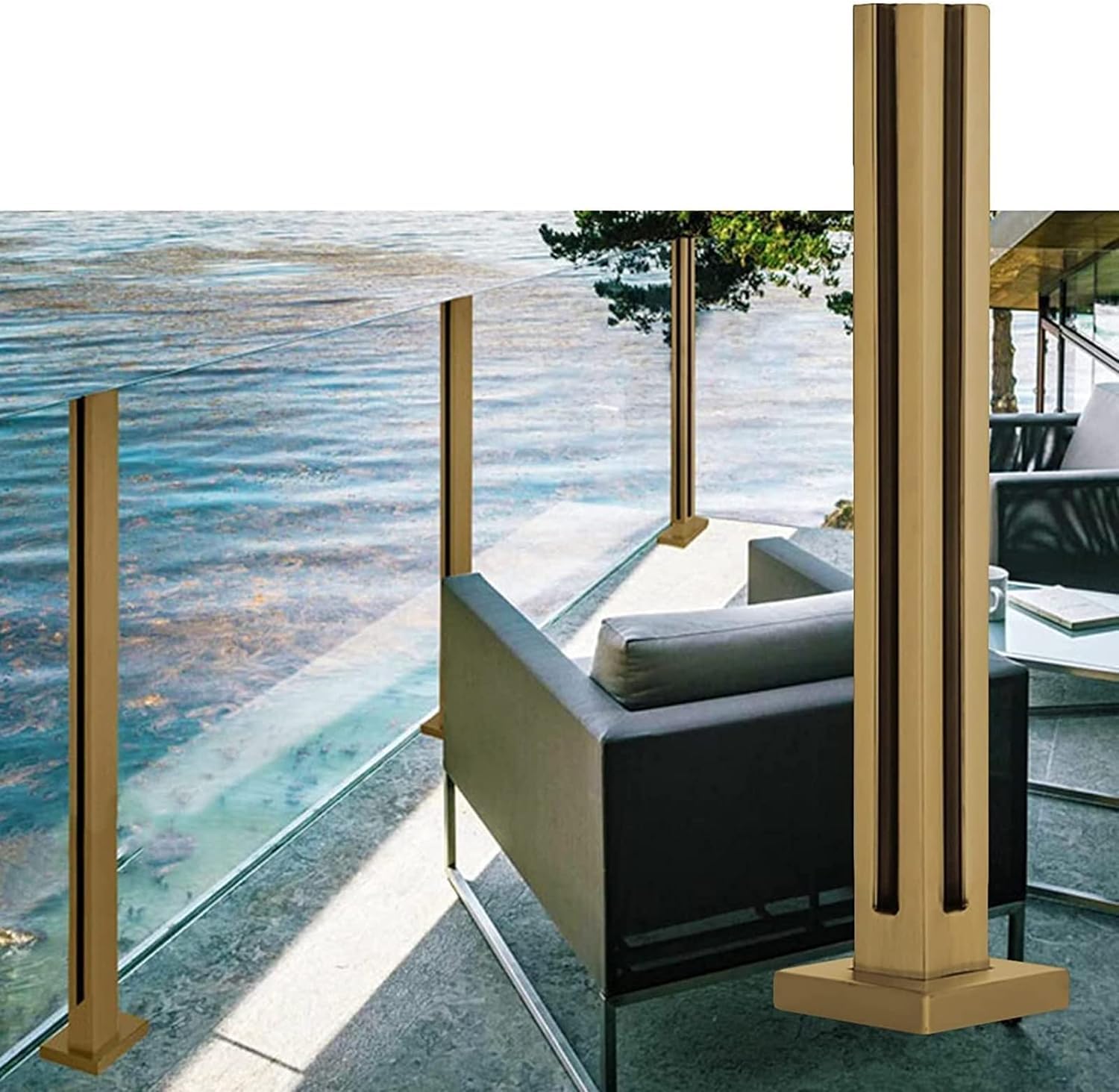 Clôture en verre pour terrasse avec ce poteau de support d'angle 105 cm