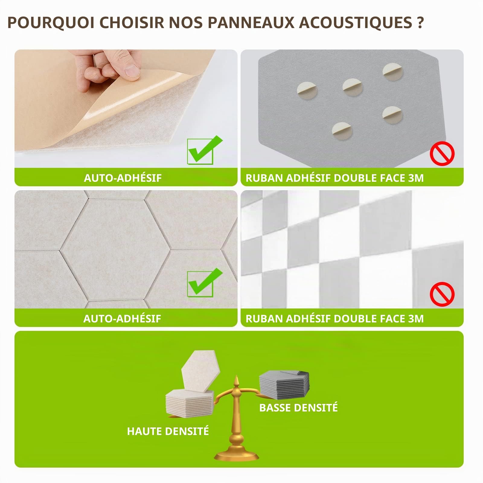 18 Panneau Acoustique Mural Autocollante,30 x 26 x 1cm Panneaux Acoustiques Hexagonal Auto-Adhésif Pour Studio d'enregistrement,Bureau,Studio et Décoration,Camel
