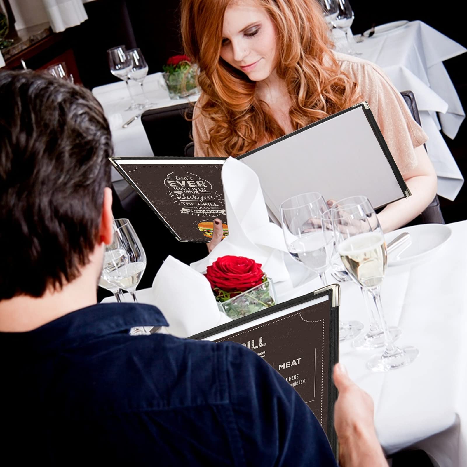 SENENQU 10 Pezzi Porta Menu Ristorante A4, Menu Ristorante A4 in PVC Nero 3 Ante 6 Facciate, Cartelle Lavabili con Angoli Protetti per Bar, Hotel, Caffè e Matrimonio