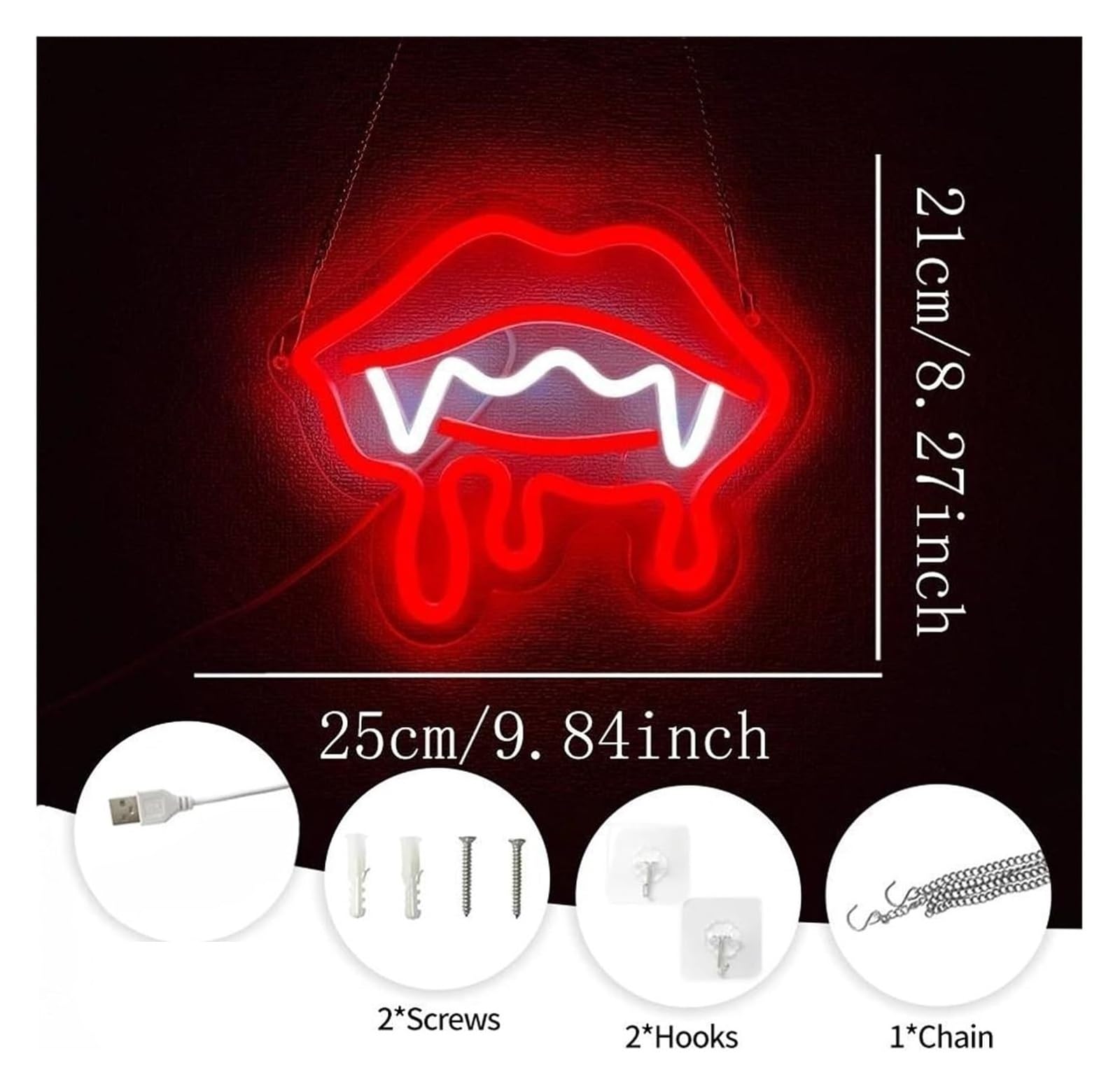 Lámpara de pared con forma dientes para diablo, luz LED neón regulable para salón, 25 cm x 21