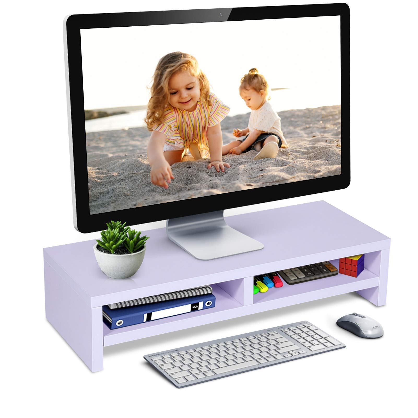 Monitorständer aus Holz, 2 Ebenen, für Fernseher und Laptop
