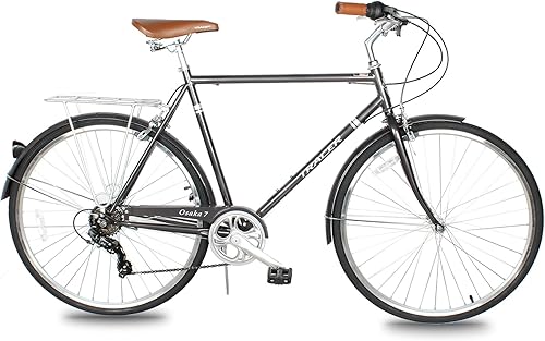 Vista 33 de Tracer Osaka - Bicicletas híbridas, marco de acero, Shimano Nexus Inter 3/7 velocidades, agarre marrón asiento marrón, bicicleta de carretera