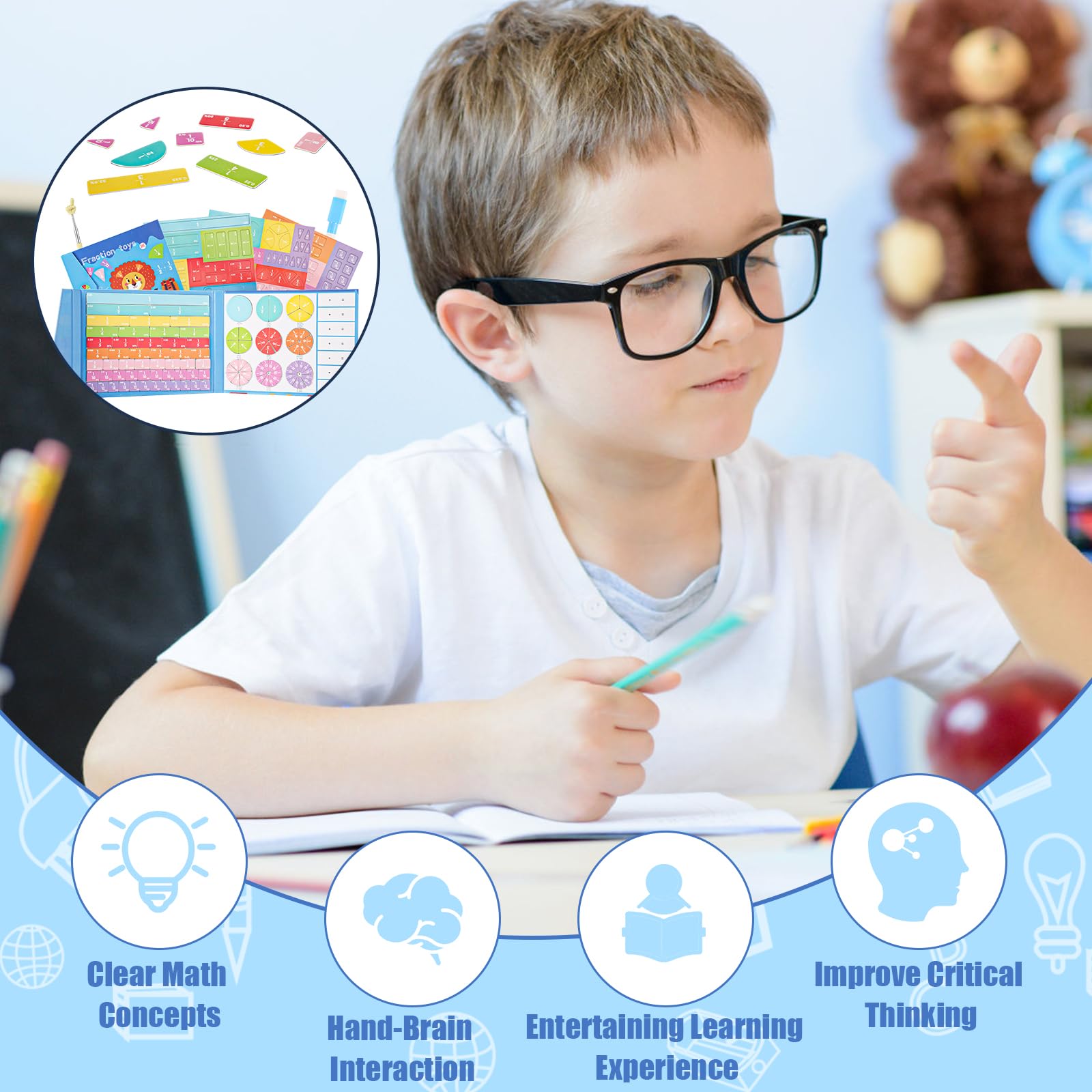 Puzzle Educativo sulle Frazioni Magnetiche, Manipolatori di Frazioni Strisce Piastrelle per Frazioni e Cerchi Magnetici con Percentuale Matematica Giochi Apprendimento per Scuola Elementare