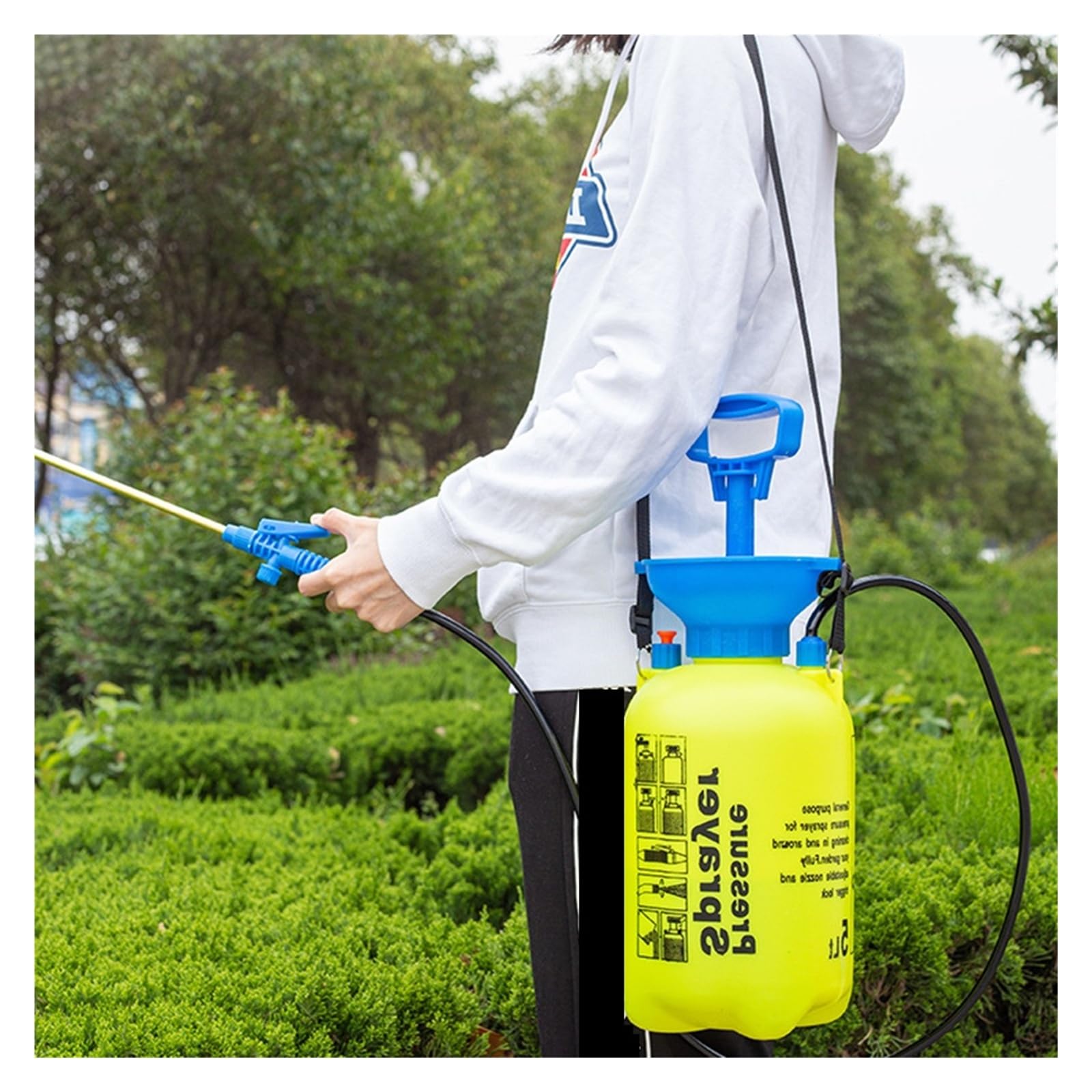 Opryskiwacz ogrodowy, Opryskiwacz ogrodowy Pompa wodna ciśnieniowy Regulowany pasek Butelka z rozpylaczem do roślin Trawnik(8L Yellow)