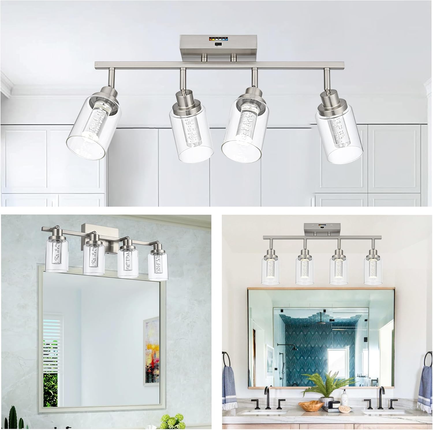 MELUCEE 5-Color 4 Light Brushed Nickel LED Track Lighting Fixtures Ceiling for Kitchen, Dimmable Track Lighting Kit, Adjustable Directional Spot Lights Indoor Wall Lamp, Built-in LED Chips
