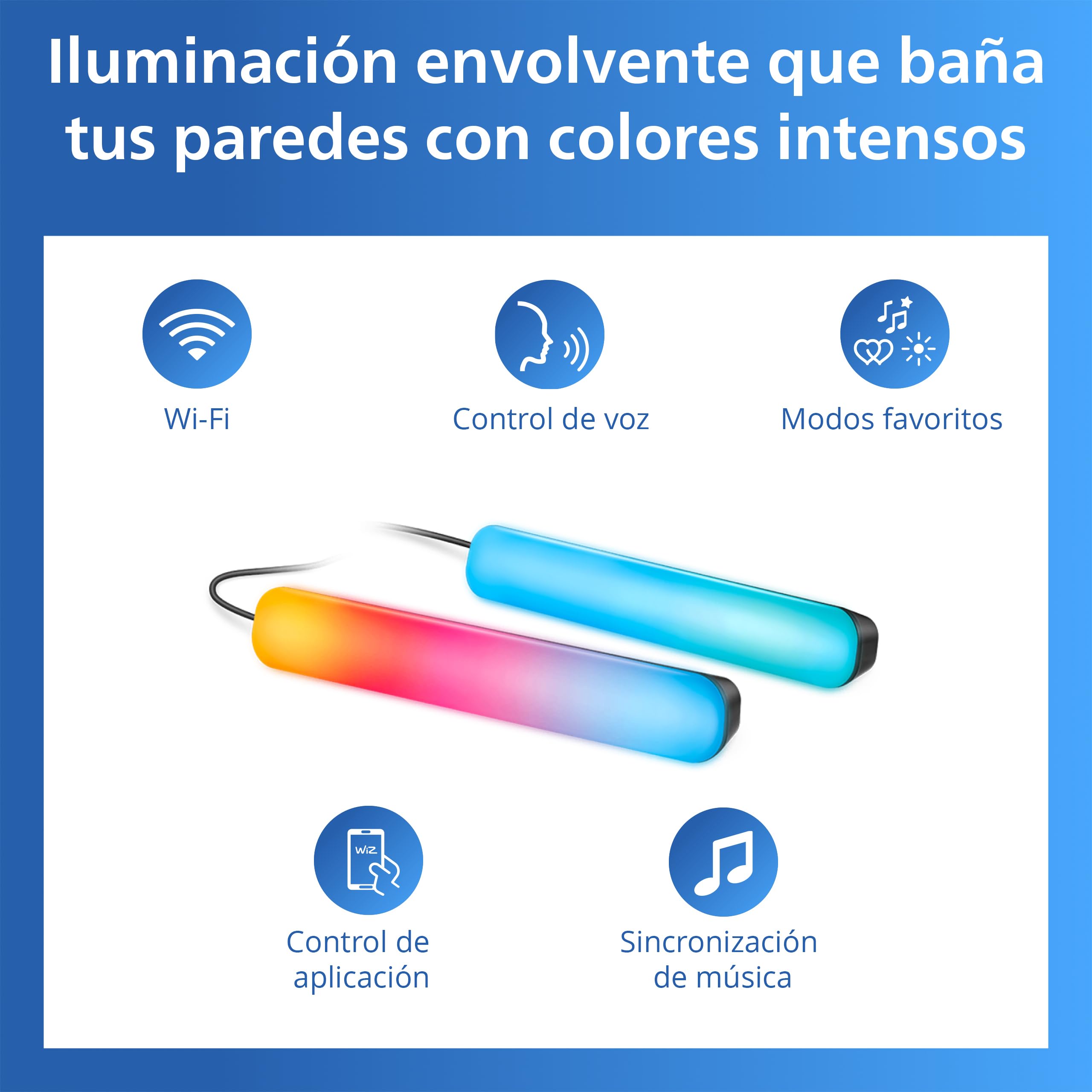 Philips Smart Lighting Barras de Luz Gradient, LED RGBIC, Sincronización TV y Música, Luz Inmersiva, Fácil Instalación, Connected by WiZ, Compatible con Alexa, Google Home, Apple Home