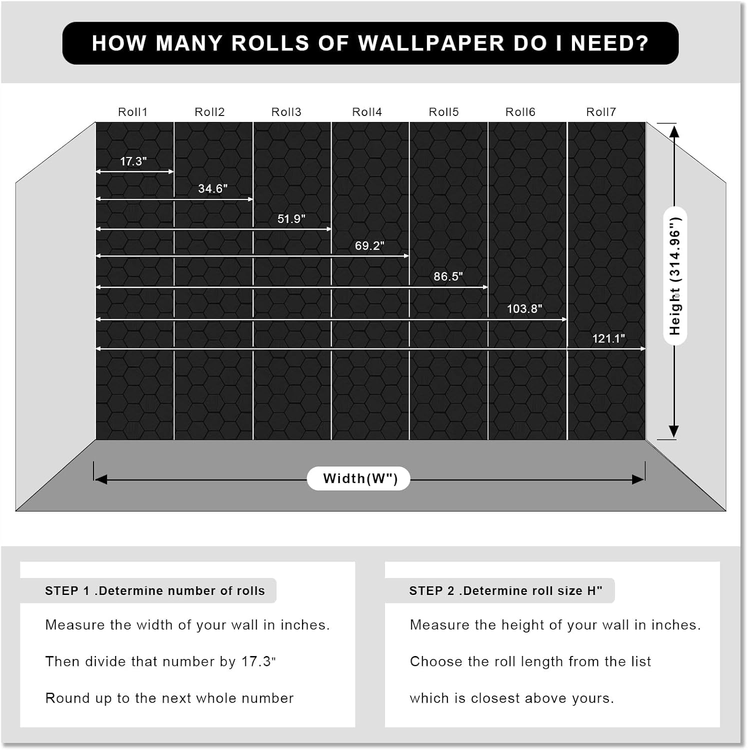 Simon&Siff Black Textured Wallpaper 3D Embossed Hexagon Wallpaper 17.3in x 19.7ft Non Woven Traditional Wallpaper for Bedroom Bathroom Textured Walls in The Bathroom (Non-Pasted)