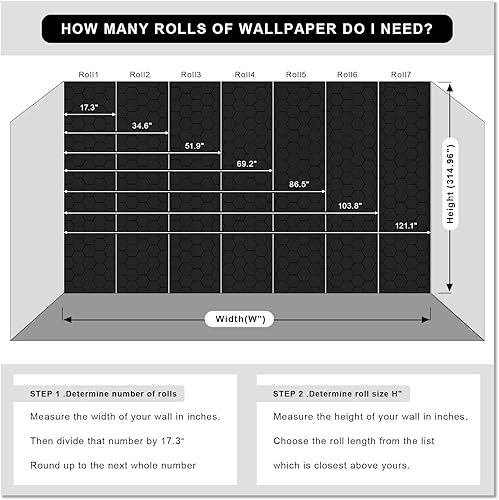 Miniatura 7 de Simon&Siff Papel tapiz con textura negra hexagonal en relieve 3D, 17.3 pulgadas x 19.7 pies, no tejido, tradicional, para dormitorio, baño, paredes