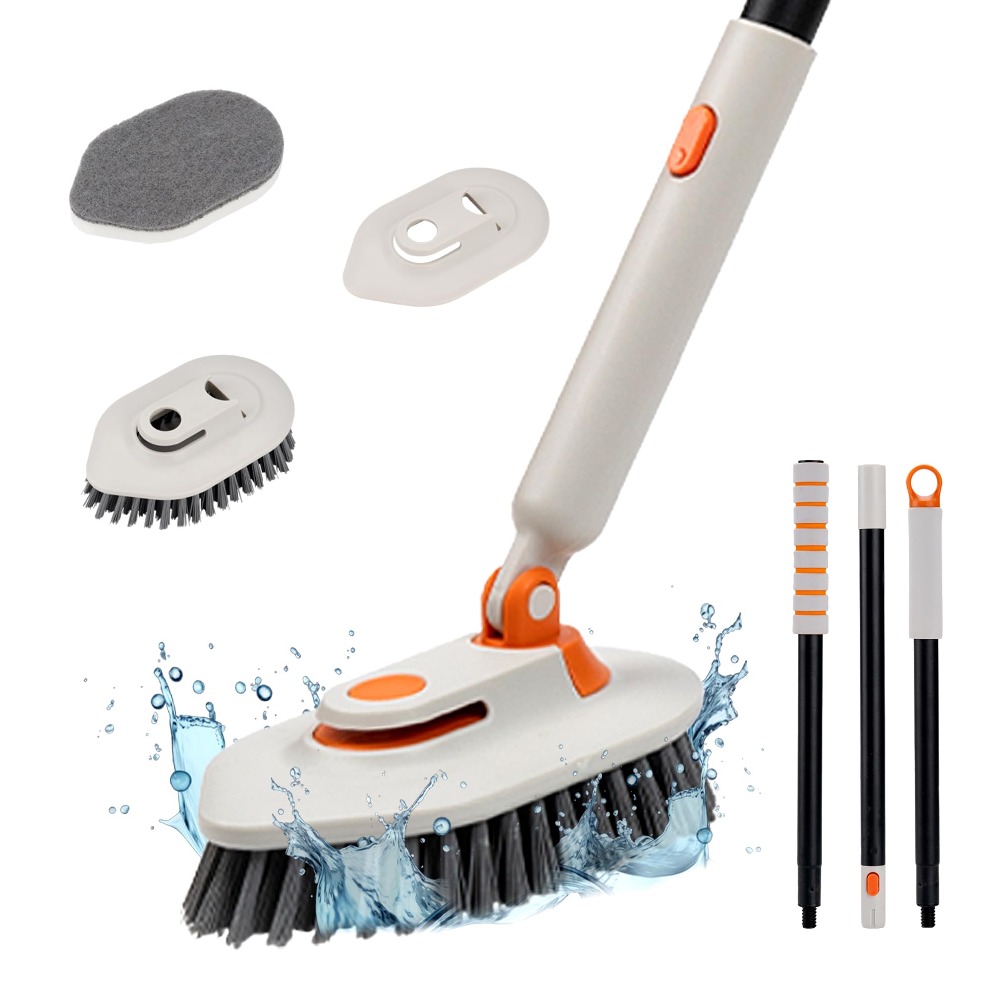 Brosse nettoyage douche 3 en 1 à long manche amovible de 51 cm et 4 tampons