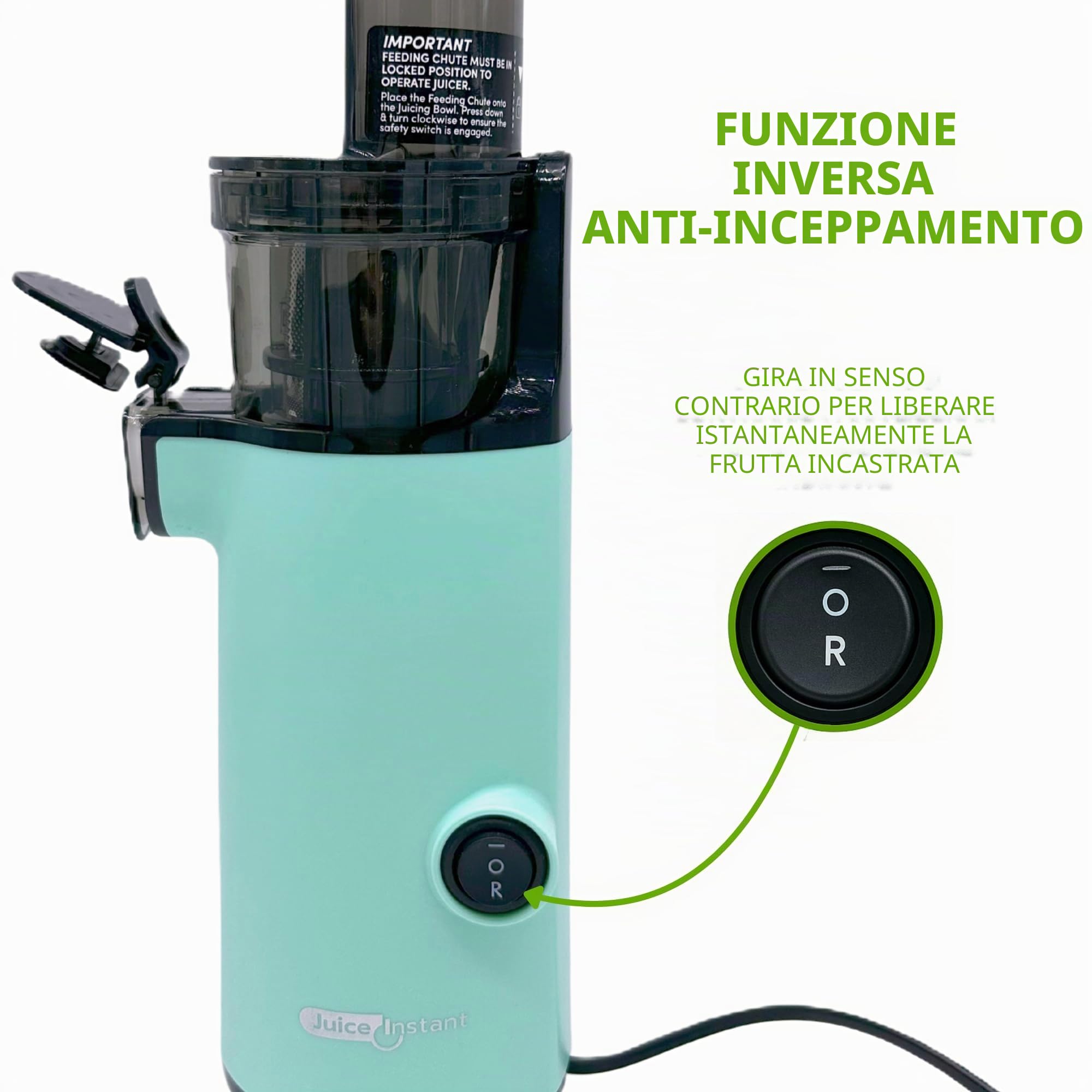 JuiceInstant - Estrattore di succhi compatto per frutta e verdura, spremiagrumi elettrico senza BPA, con setaccio, antigoccia, frullatore lento che conserva vitamine (acqua)