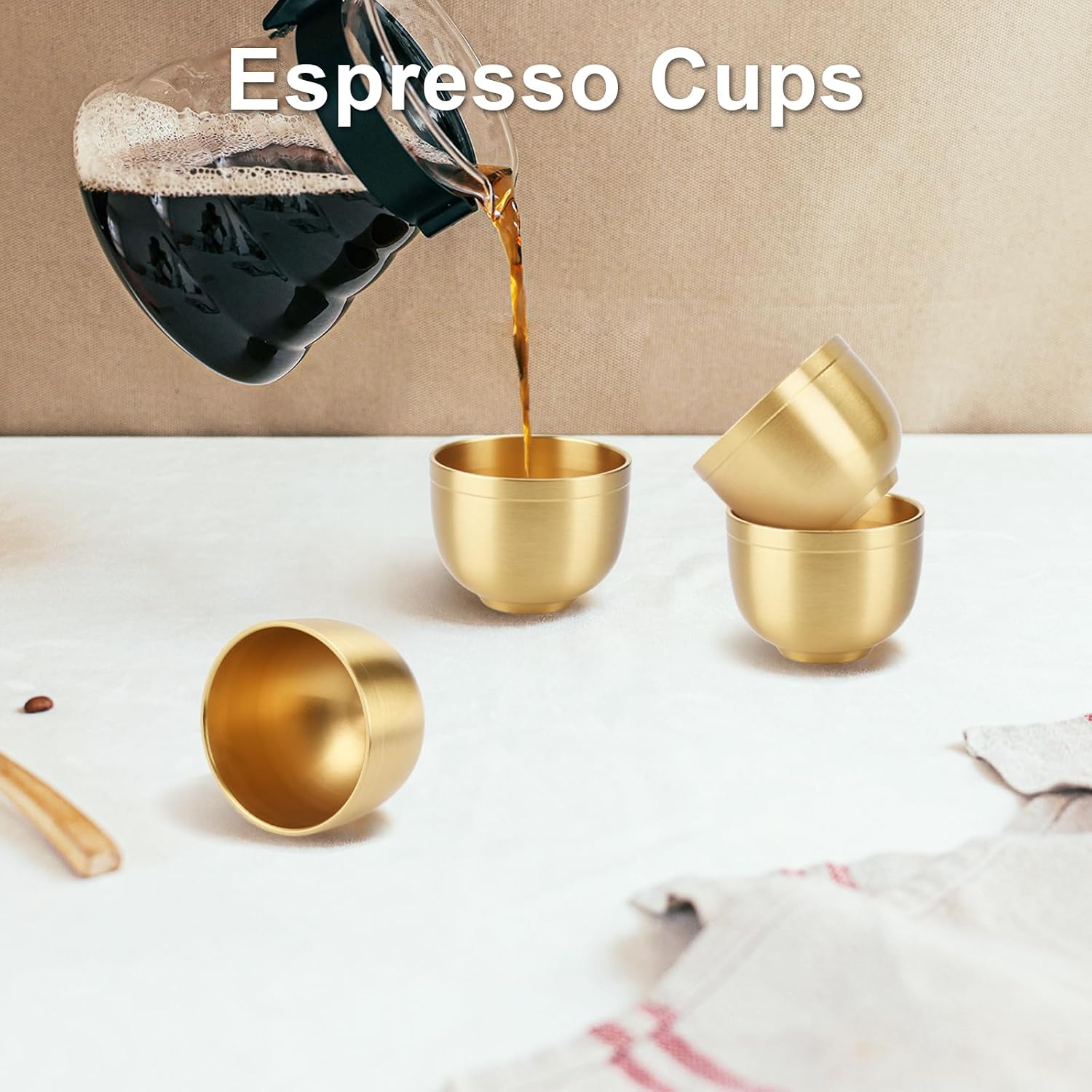 4 Pack Gold Shot Cups Brass Shot Glasses 2-7/8oz Cool Shot Glasses Set Man Cave Decor Vodka Tequila Whiskey Gifts for Men