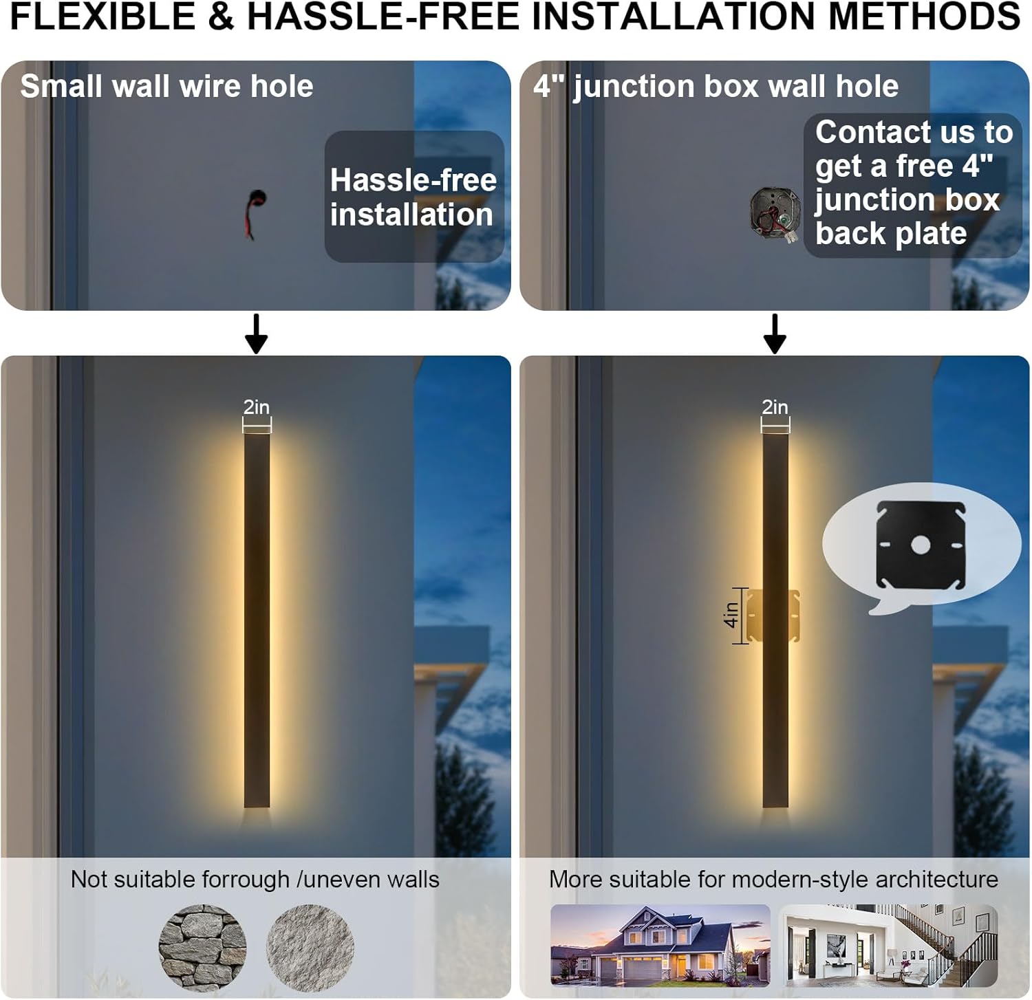 Modern Outdoor Wall Lights 79 Inch, 3000K Linear Exterior Wall Light Wall Mount, IP65 Waterproof Long Porch Wall Sconce Light for Front Door, Garage (Black)