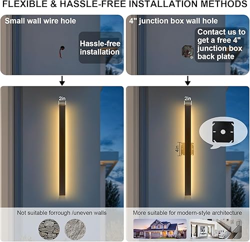 Miniatura 3 de Lámpara de pared exterior para exteriores, moderna lámpara de pared exterior de 39 pulgadas, lámpara de pared larga impermeable negra, lámpara de