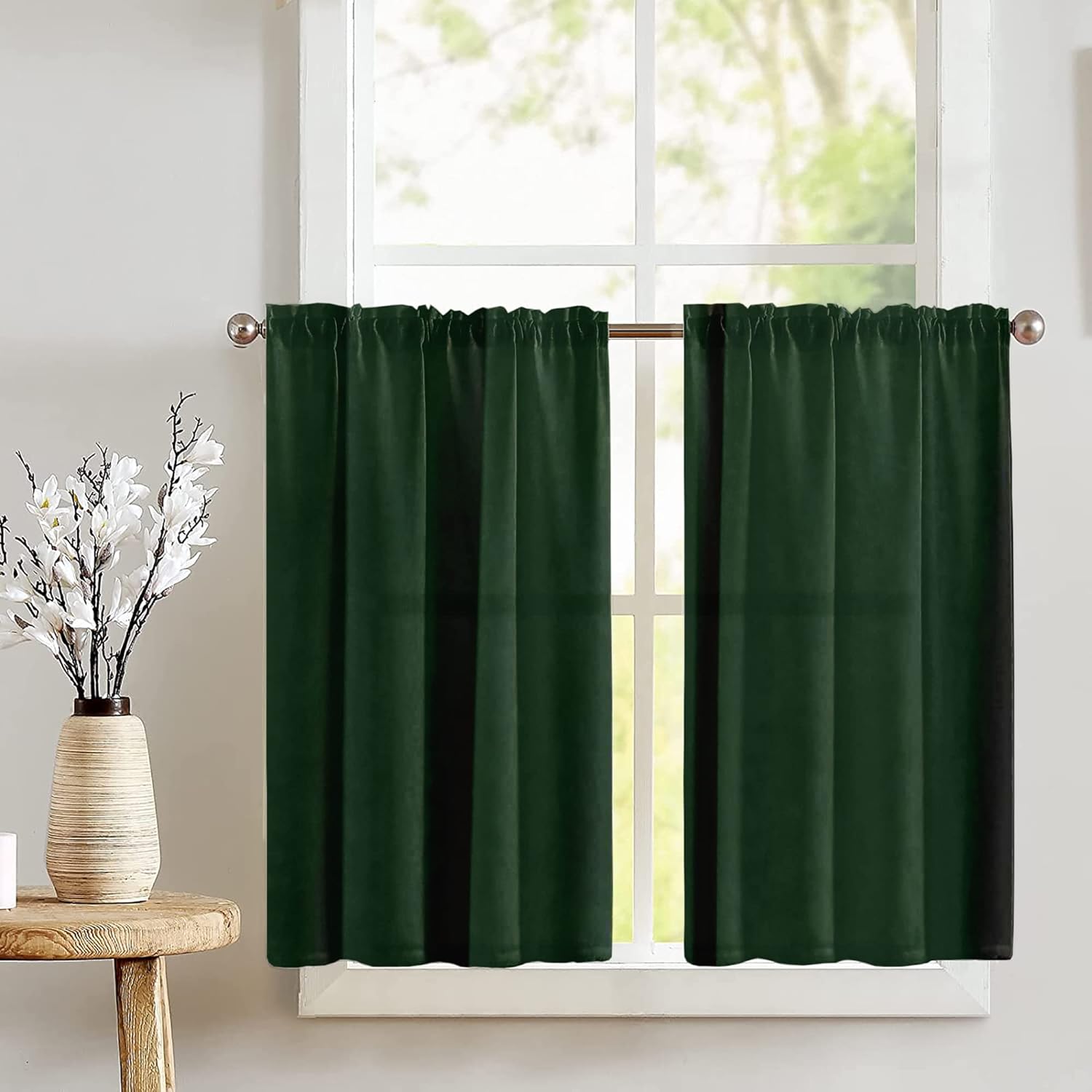 Zen Creative Designs Stretch Velvet Tier Window Valance 2 Piece Set Home Décor Bedroom Nursery Kitchen Window (Black)