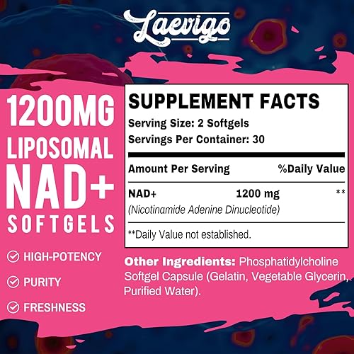 Miniatura 2 de Suplemento liposomal NAD+ de 1200 mg, suplemento de NAD real de ultra pureza, absorción mejorada, aumento de NAD +, defensa de la edad, energía,