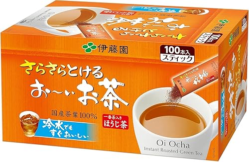 Ito-en Oi Ocha Té Verde Japonés Hojicha instantáneo en polvo – Té verde tostado sin azúcar – 0.03 oz × 100 barras