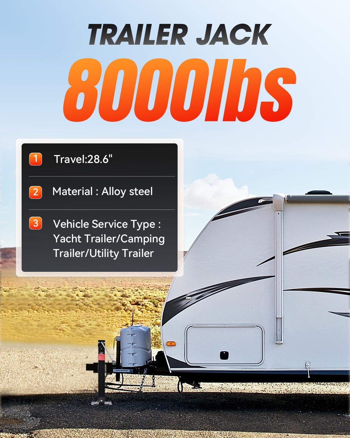 8000 lbs Swivel Trailer Jack, Weld-On Pipe Mount Tongue Jack,28.6" Vertical Travel, Adjustable Drop Leg, for Utility Trailers, Yacht Trailers, Boat Trailer Jack