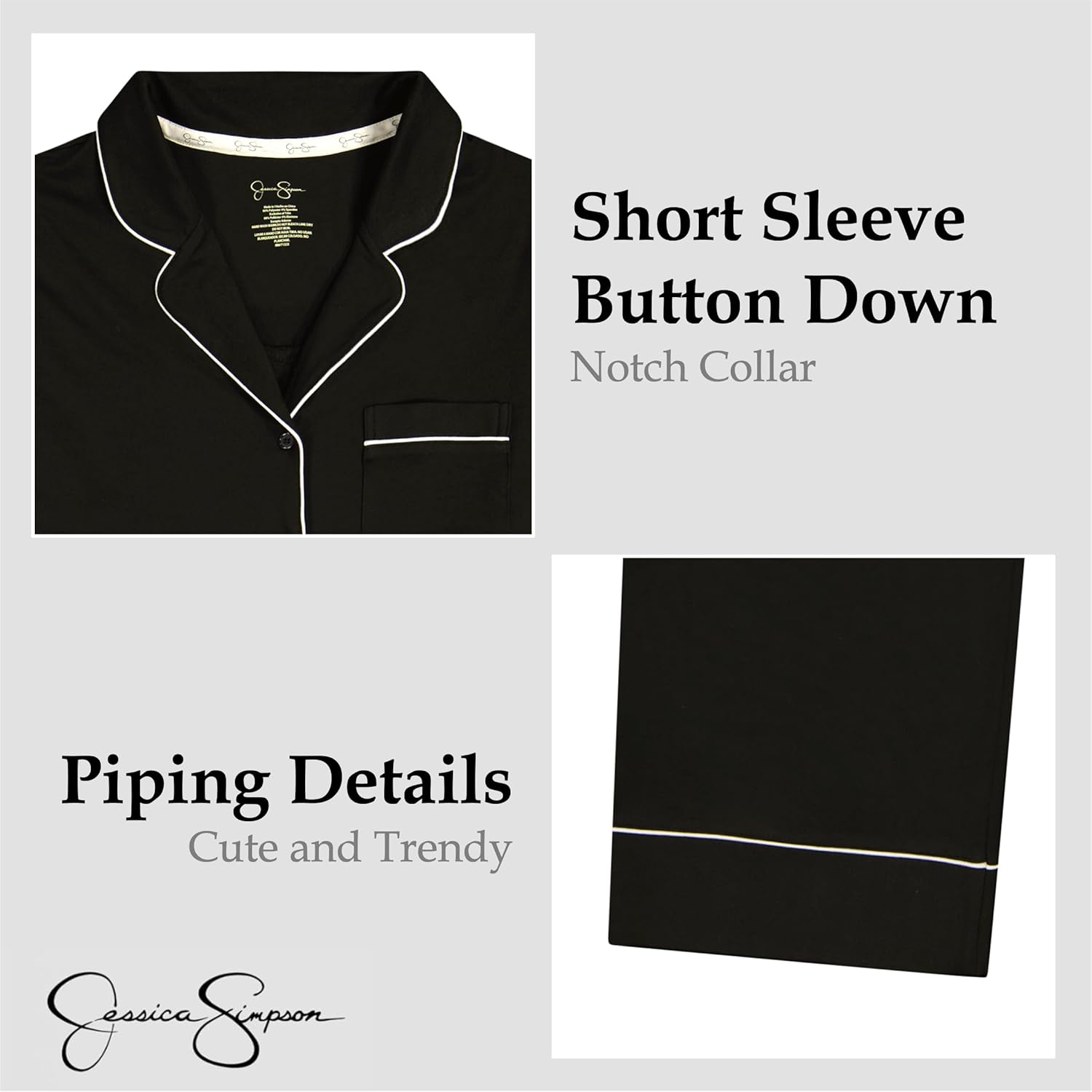 Jessica Simpson Women’s Button Down Pajama Set with Notch Collar & Short Sleeves, 2 Piece Sleepwear & Loungewear, Relaxed Fit - Image 4