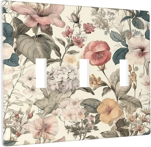 Miniatura 122 de Cubierta de interruptor de luz de palanca doble de 2 cuadras, color rosa, hongos, flores, placa de pared, placa frontal eléctrica, retro, años 70,