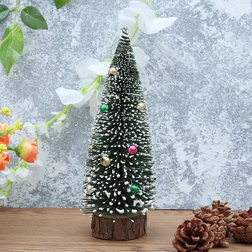 Miniatura 8 de PRETYZOOM Mini botella de árbol de sisal, árboles de Navidad de mesa, árboles de cepillo, árboles helados de nieve, árbol de pino en miniatura con