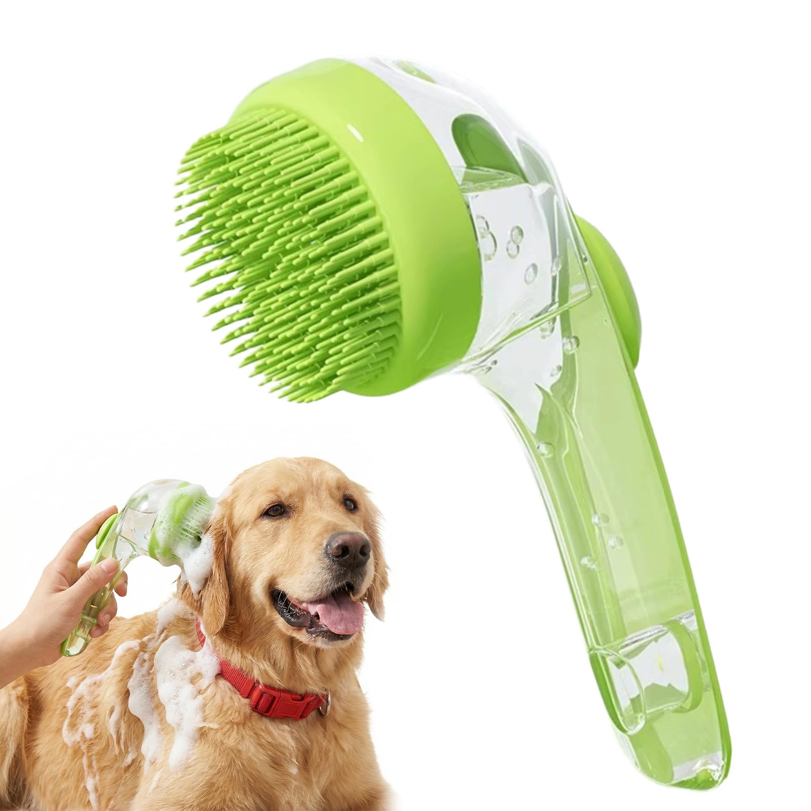2025 Upgrade Edition Pet Bathing & Grooming Brush, 2-in-1 Shampoo Dispenser & Massage Brush for Dogs and Cats, Suitable for All Coat Types (Green Brush)